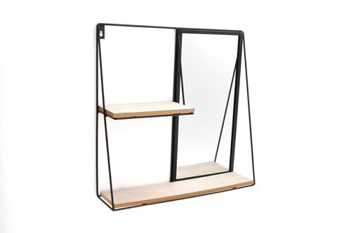 Black Metal Mirror With Two Shelves 40.5cm