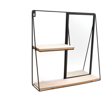 Black Metal Mirror With Two Shelves 40.5cm