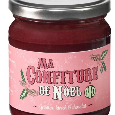 Homemade organic Christmas jam, morello cherry, kirsch, chocolate - 220 g