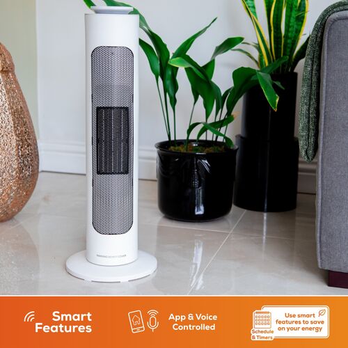 TCP Smart WiFi Portable Tower Ceramic Heater & Cooling Fan 2kw White