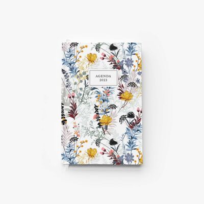 Agenda 2023, motif floral jaune et blanc