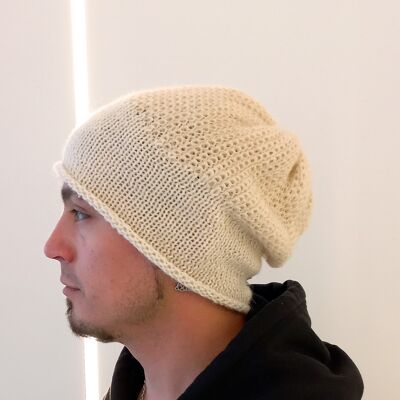 Corum ecru hat in Baby Alpaca wool and Mohair. Man and woman