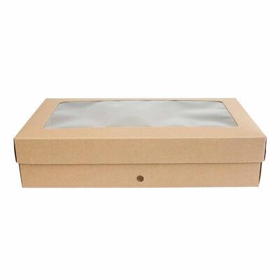 Pack of 12 Brown Kraft Box Clear Lid and White Ribbon