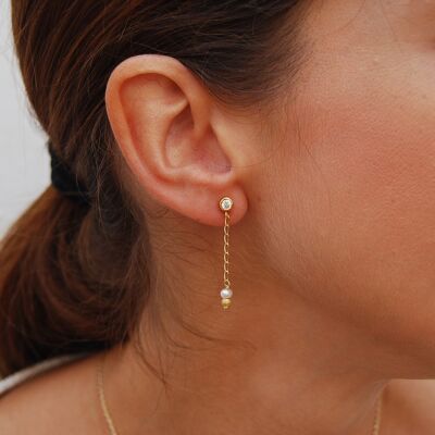 Boucles d'oreilles longues en argent 925 avec perles.