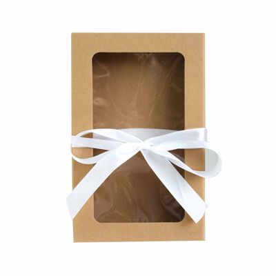 Pack of 12 Brown Kraft Box Clear Lid and White Ribbon