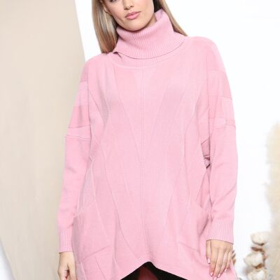 Hochgeschlossener Pullover mit strukturierten Streifen in Rosa