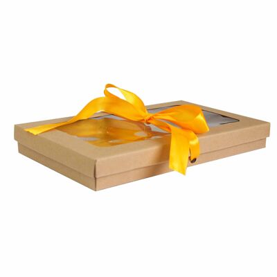 Pack of 12 Brown Kraft Box Clear Lid and Yellow Ribbon