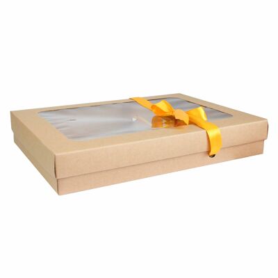 Pack of 12 Brown Kraft Box Clear Lid and Yellow Ribbon