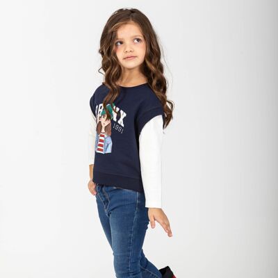 T-shirt bleu marine fille CACHALECO