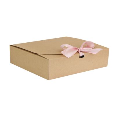Pack of 12 Brown Kraft Box with Baby Pink Bow Ribbon