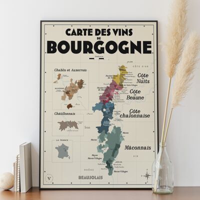 Carte des vins de Bourgogne - Idée cadeau pour amoureux du vin