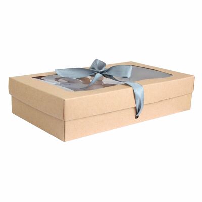 Pack of 12 Brown Kraft Box with Clear Lid and Grey Ribbon