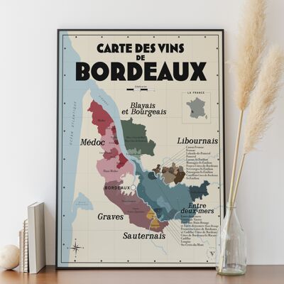 Carte des vins de Bordeaux - Idée cadeau pour amoureux du vin