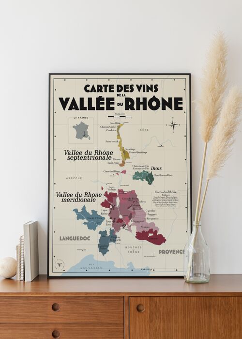 Carte des vins de la Vallée du Rhône - Idée cadeau pour amoureux du vin