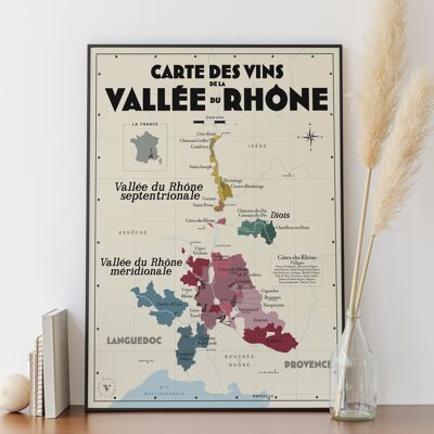Carte des vins de la Vallée du Rhône - Idée cadeau pour amoureux du vin