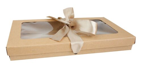 Pack of 12 Brown Kraft Box with Clear Lid and Satin Ribbon