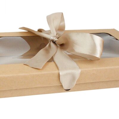 Pack of 12 Brown Kraft Box with Clear Lid and Satin Ribbon