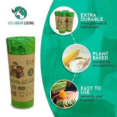 10L Compostable Waste Bags | 1 Roll of 18 Bags | Eco Green Living