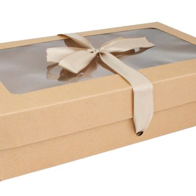 Pack of 12 Brown Kraft Box with Clear Lid and Satin Ribbon