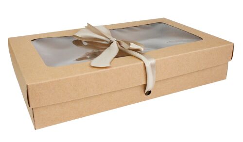 Pack of 12 Brown Kraft Box with Clear Lid and Satin Ribbon