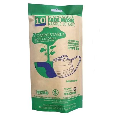 Masques faciaux compostables - Certifiés - Grade médical Type 2