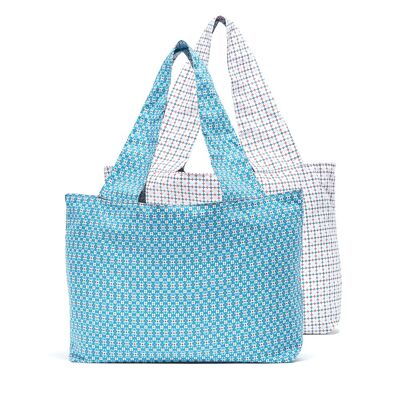 Borsa in cotone NAIADE reversibile blu anni '60 S