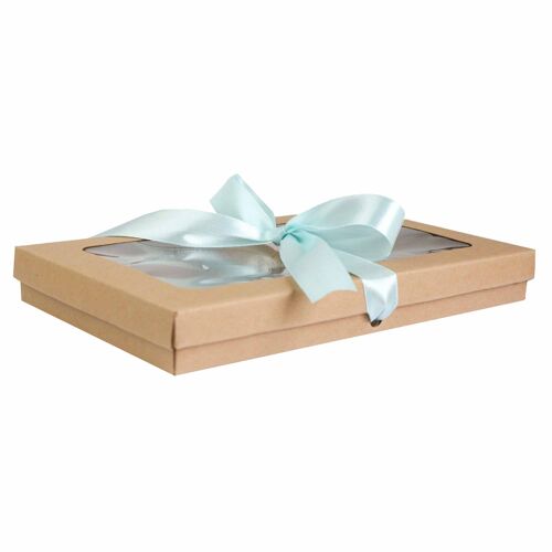 Pack of 12 Brown Kraft Box with Lid & Light Blue Ribbon