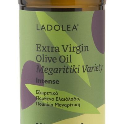 Huile d'olive extra vierge,
Fruité Intense - Variété Megaritiki, Verre 250 ml