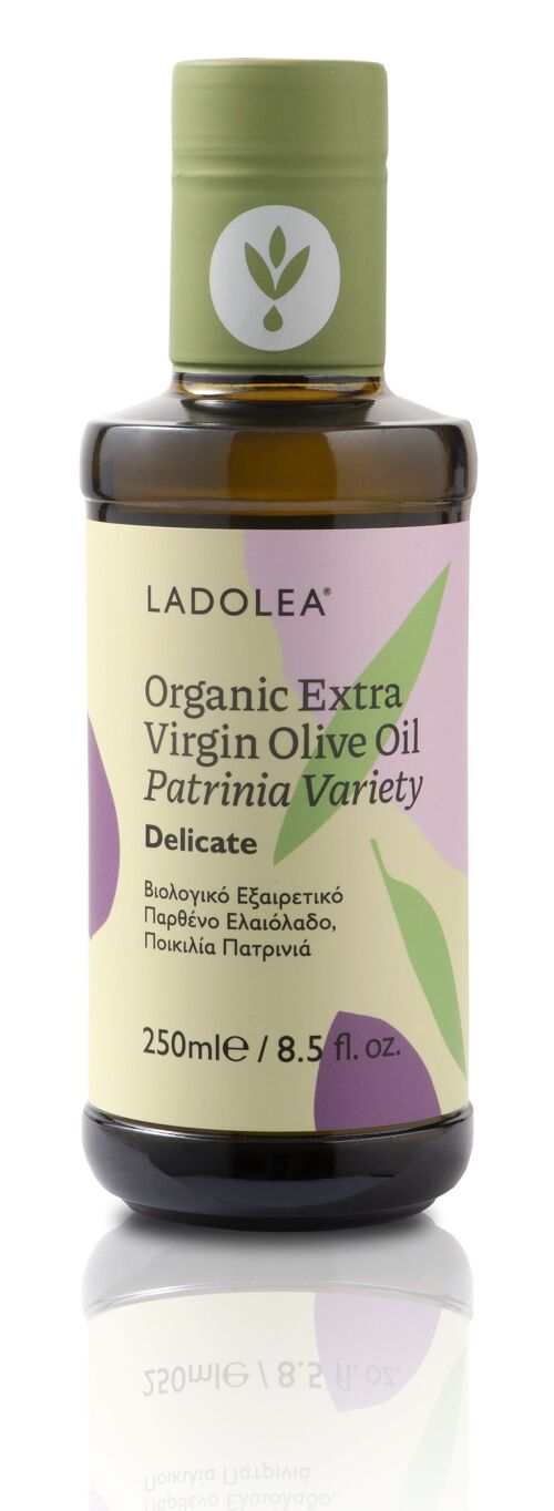 Organic Extra Virgin Olive Oil, Delicate - Patrinia Single Variety, 250ml Glass