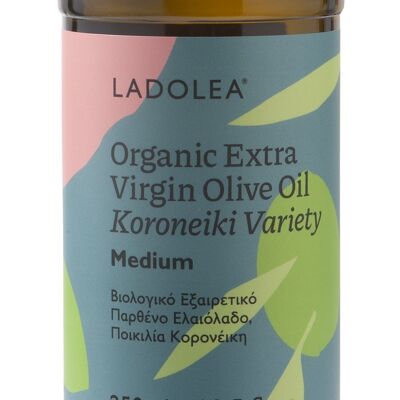 Aceite de Oliva Virgen Extra Ecológico,
Afrutado Medio - Koroneiki Monovarietal, Vaso de 250ml