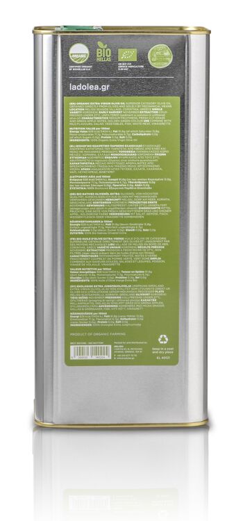 Huile d'olive extra vierge biologique, fruité moyen - Variété unique Koroneiki, boîte de 5 litres 4