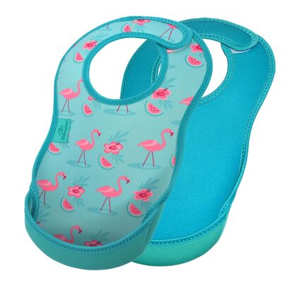 Pack de 2 baberos UltraBib - Flamencos y Turquesa liso