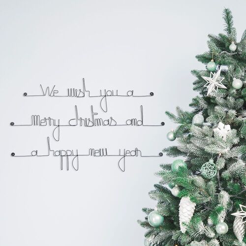 Décoration Murale en Fil de Fer - Décor Noel / Nouvel An / Fêtes de fin d'Année - Citation " We wish you a merry christmas and a happy new year " - à punaiser