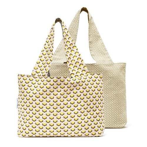 Sac en coton NAIADE réversible fleurs 70S/taupe S