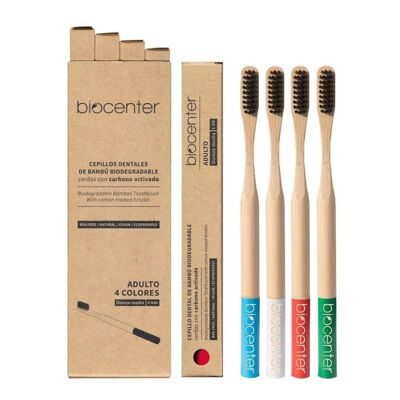 PACK OF 4 VEGAN ADULT BAMBOO TOOTHBRUSHES