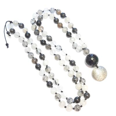 Tourmaline Quartz and 925 Silver Ethnic Long Necklace