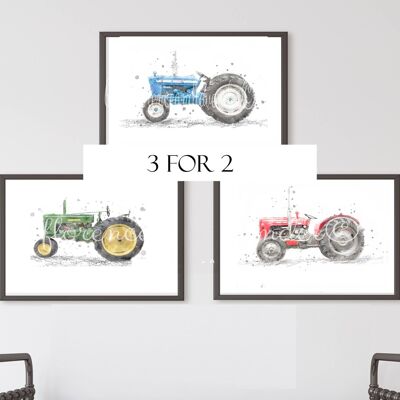Trio d'imprimés de tracteurs anciens