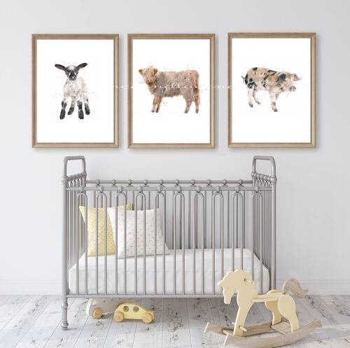 Trio of Nursery Farm Animal Prints