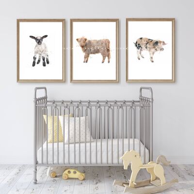 Trio of Nursery Farm Animal Prints