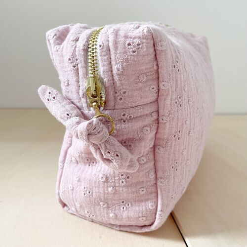 TROUSSE DE TOILETTE BRODERIE ANGLAISE ROSE ANTIQUE