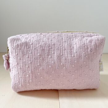 TROUSSE DE TOILETTE BRODERIE ANGLAISE ROSE ANTIQUE 2