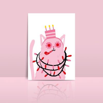 carta di compleanno dell'illustrazione del fiore degli occhiali del gatto