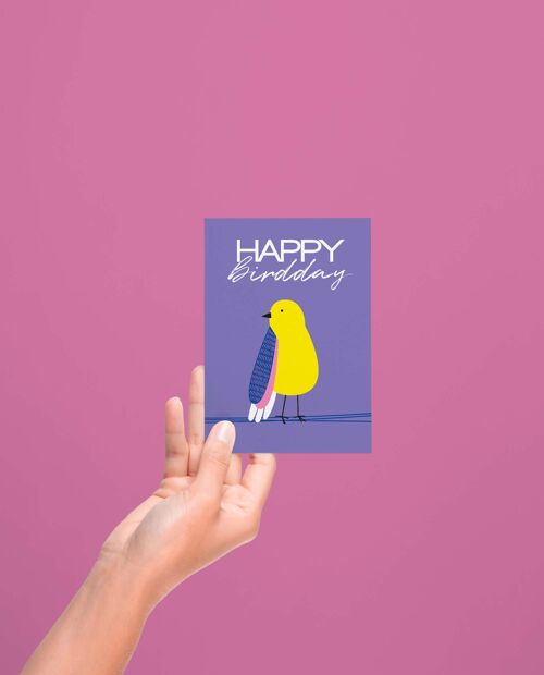 Carte d'anniversaire Happy BIRDday jaune