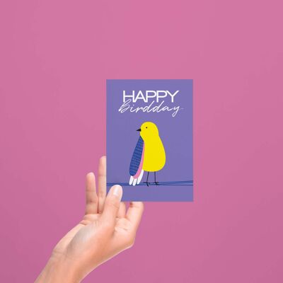 Carte d'anniversaire Happy BIRDday jaune