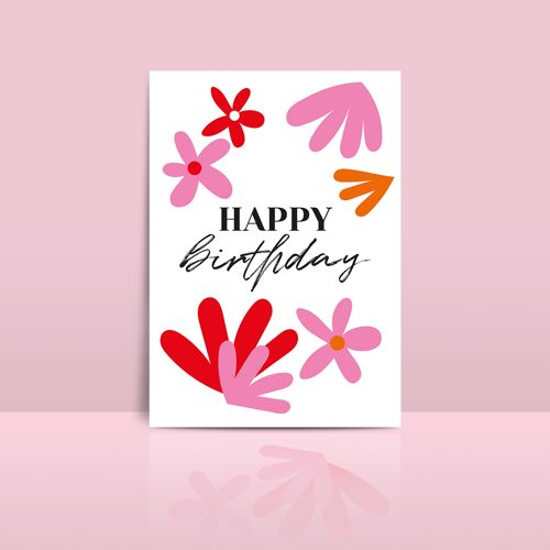 Carte d'anniversaire "Happy birthday" illustration fleurs
