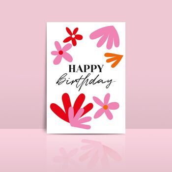 Carte d'anniversaire "Happy birthday" illustration fleurs 1