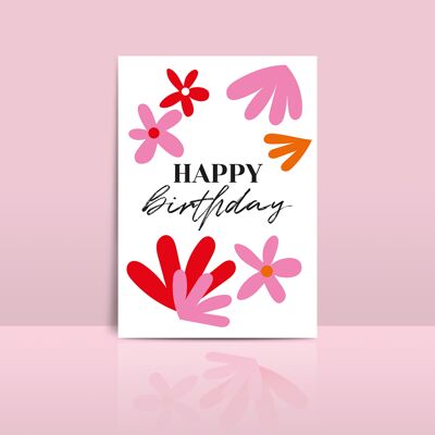Birthday card "Happy birthday" flower illustration
