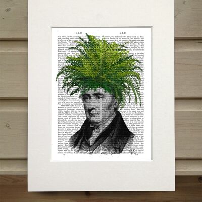 Pflanzenkopf Gentleman, Boston Farn, Buchdruck, Kunstdruck, Wandkunst