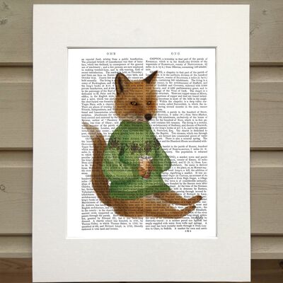 Fox ion sweater with latte, Cabin Book Print, Art Print, Wall Art