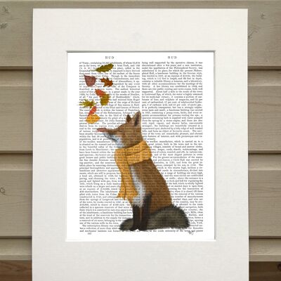 Fuchs mit Blättern auf der Nase, Kabinenbuchdruck, Kunstdruck, Wandkunst